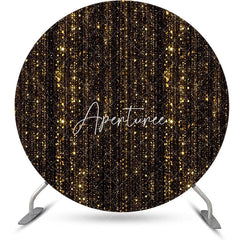 Aperturee - Round Black Gold Glitter Stripes Birthday Backdrop