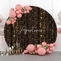 Aperturee - Round Black Gold Glitter Stripes Birthday Backdrop