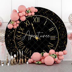 Aperturee - Round Black Gold Laeacco Clock Birthday Backdrop