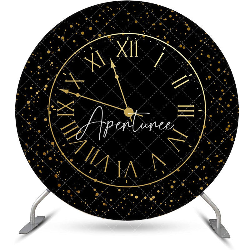 Aperturee - Round Black Gold Laeacco Clock Birthday Backdrop