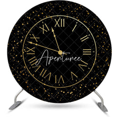 Aperturee - Round Black Gold Laeacco Clock Birthday Backdrop