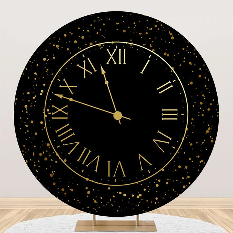 Aperturee - Round Black Gold Laeacco Clock Birthday Backdrop