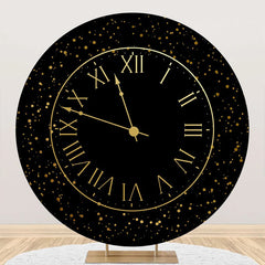 Aperturee - Round Black Gold Laeacco Clock Birthday Backdrop