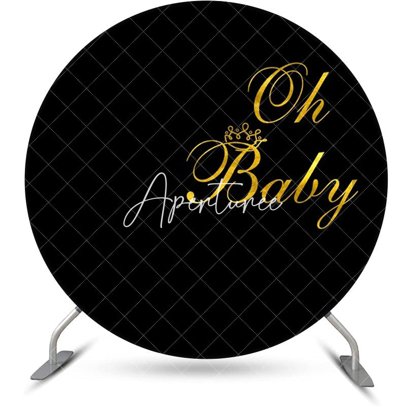 Aperturee - Round Black Gold Oh Baby Boy Gender Reveal Backdrop