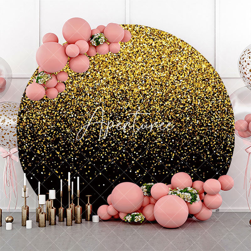 Aperturee - Round Black Gold Particles Glitter Birthday Backdrop