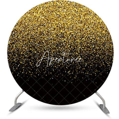 Aperturee - Round Black Gold Particles Glitter Birthday Backdrop