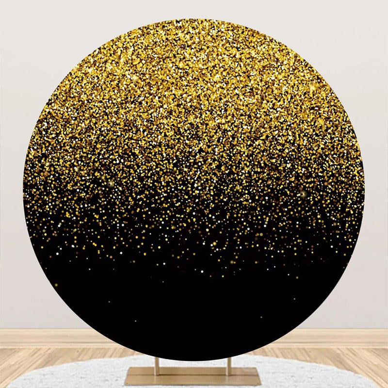 Aperturee - Round Black Gold Particles Glitter Birthday Backdrop