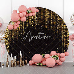 Aperturee - Round Black Golden Stripes Glitter Birthday Backdrop