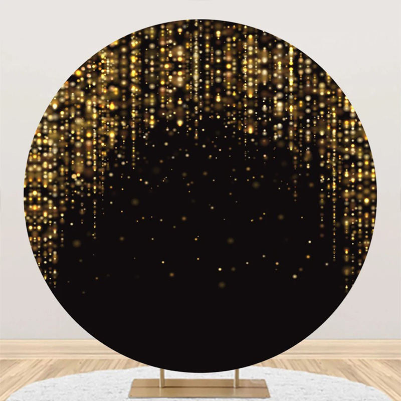 Aperturee - Round Black Golden Stripes Glitter Birthday Backdrop