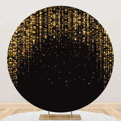 Aperturee - Round Black Golden Stripes Glitter Birthday Backdrop