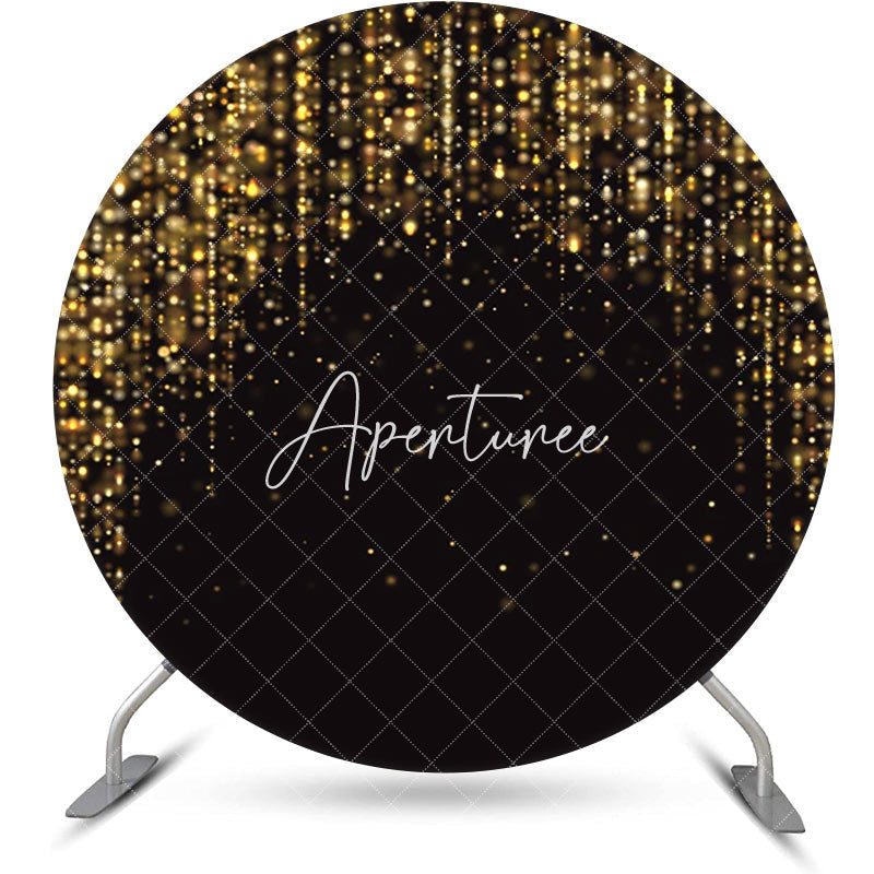 Aperturee - Round Black Golden Stripes Glitter Birthday Backdrop