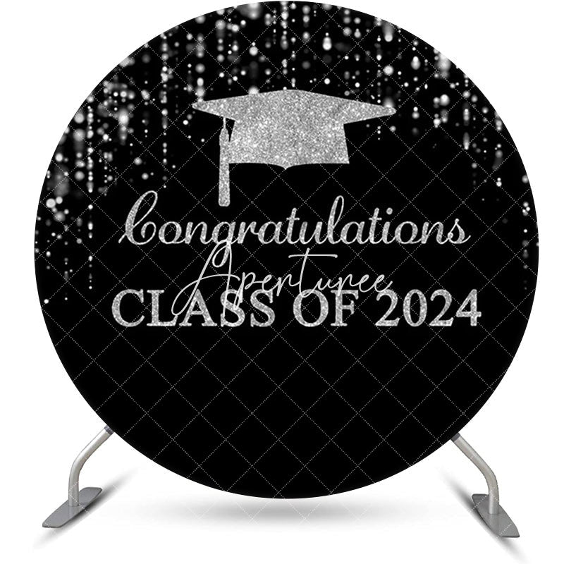 Aperturee - Round Black Silver Class 2024 Congrats Grad Backdrop