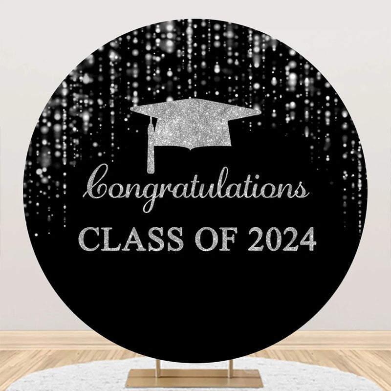 Aperturee - Round Black Silver Class 2024 Congrats Grad Backdrop