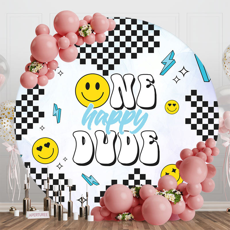 Aperturee - Round Black White Plaid Dude One Birthday Backdrop