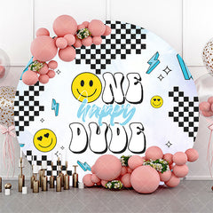 Aperturee - Round Black White Plaid Dude One Birthday Backdrop