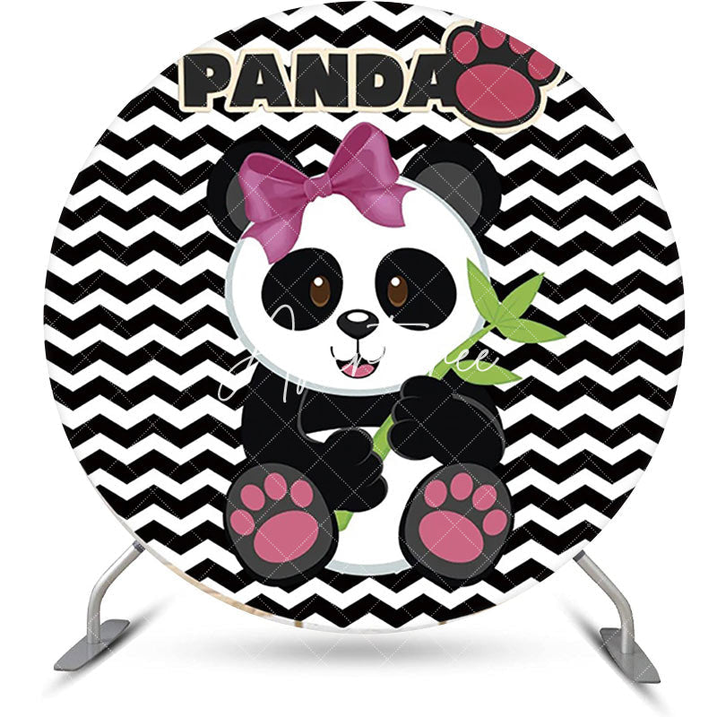 Aperturee - Round Black White Ripple Panda Baby Shower Backdrop