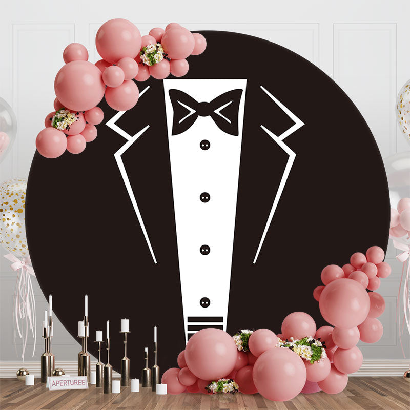 Aperturee - Round Black White Suit Tie Birthday Party Backdrop