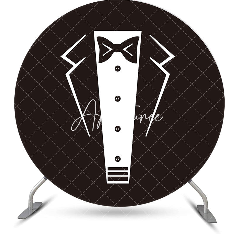 Aperturee - Round Black White Suit Tie Birthday Party Backdrop