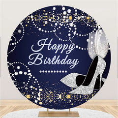 Aperturee Round Blue And Silver Pearl Happy Birthday Backdrop