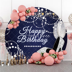 Aperturee Round Blue And Silver Pearl Happy Birthday Backdrop