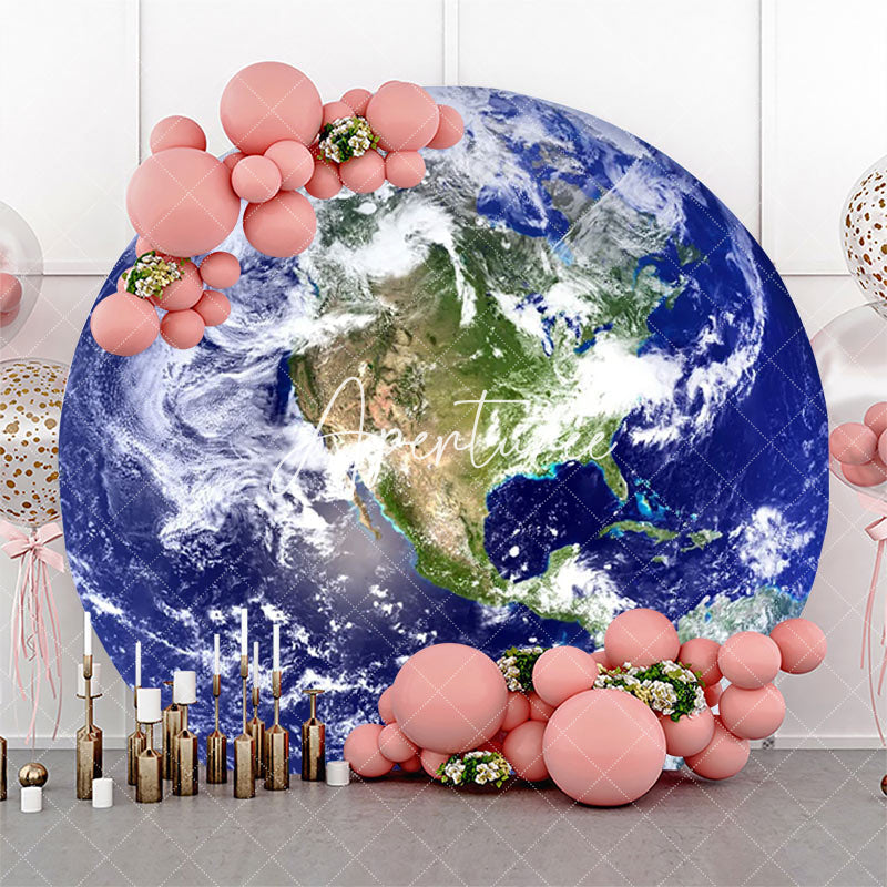 Aperturee - Round Blue Earth Birds Eye View Birthday Backdrop