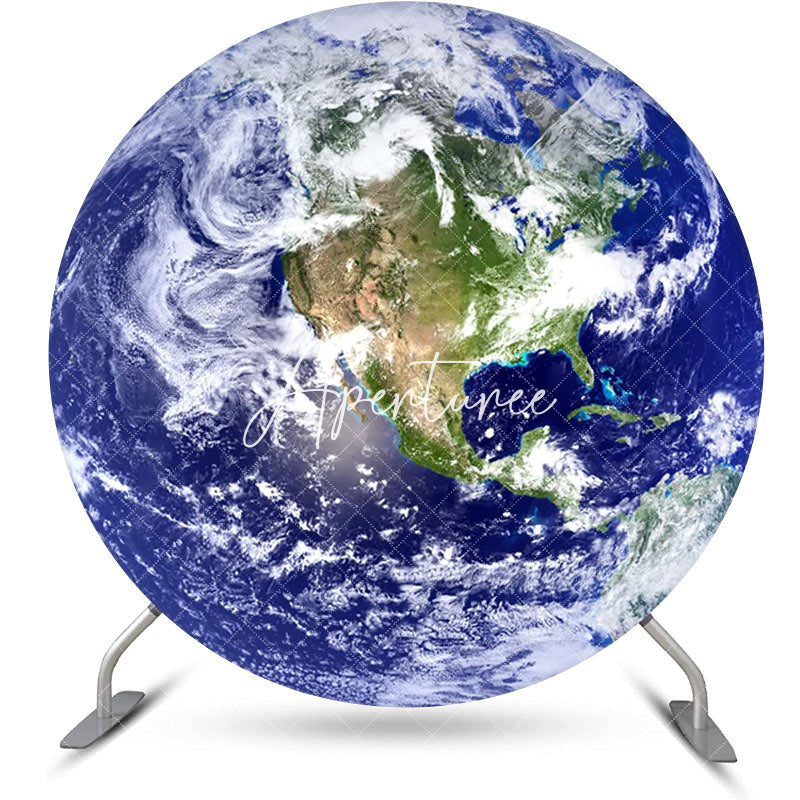 Aperturee - Round Blue Earth Birds Eye View Birthday Backdrop