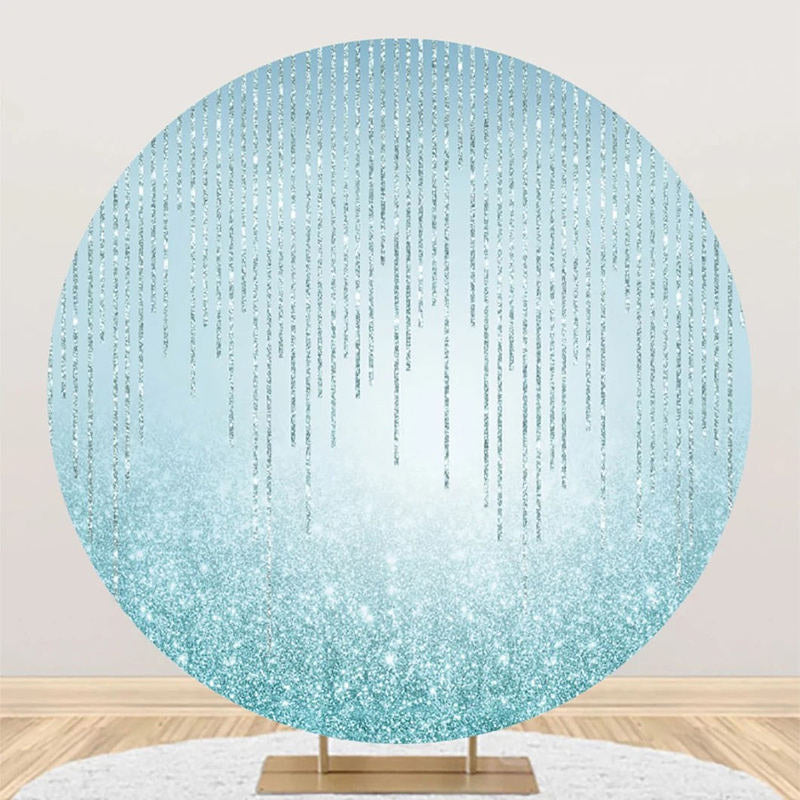 Aperturee - Round Blue Glitter Crystal Tassel Birthday Backdrop