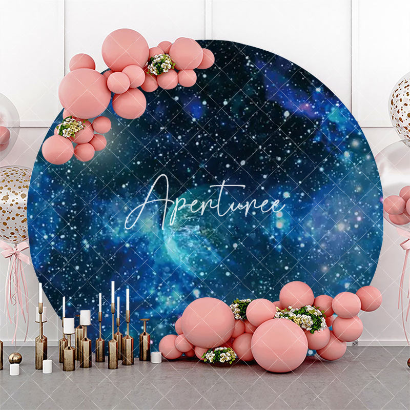 Aperturee - Round Blue Outer Space Planet Star Birthday Backdrop