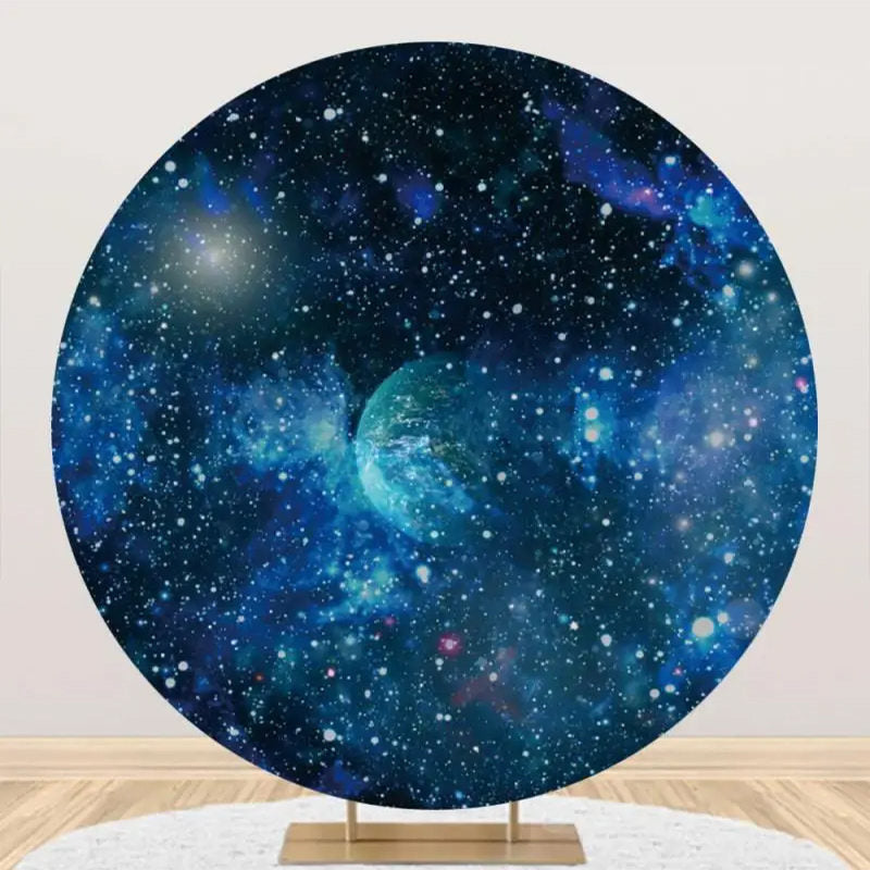 Aperturee - Round Blue Outer Space Planet Star Birthday Backdrop