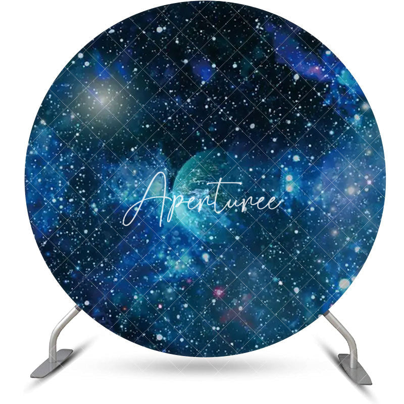 Aperturee - Round Blue Outer Space Planet Star Birthday Backdrop