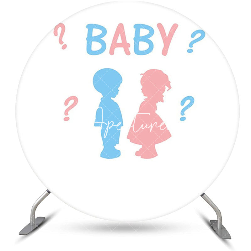 Aperturee - Round Blue Pink Baby Outline Gender Reveal Backdrop