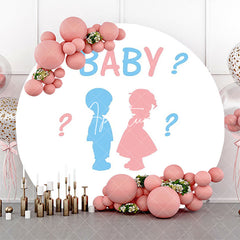 Aperturee - Round Blue Pink Baby Outline Gender Reveal Backdrop