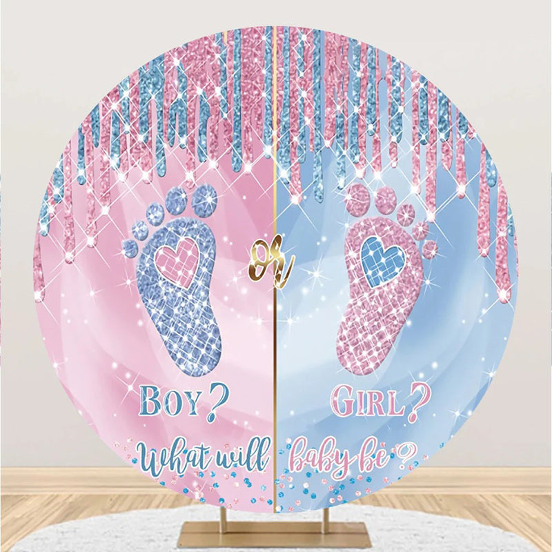 Aperturee - Round Blue Pink Diamond Sparkle Baby Shower Backdrop