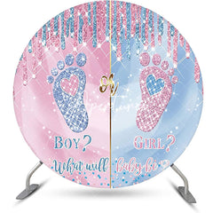 Aperturee - Round Blue Pink Diamond Sparkle Baby Shower Backdrop