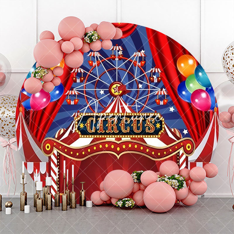 Aperturee - Round Blue Red Circus Tent Balloon Party Backdrop