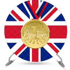 Aperturee - Round Blue Red Uk Flag Gold Metal Sports Backdrop