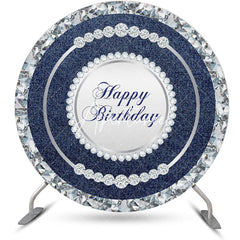 Aperturee - Round Blue Silver Diamond Denim Birthday Backdrop