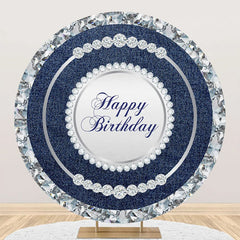 Aperturee - Round Blue Silver Diamond Denim Birthday Backdrop