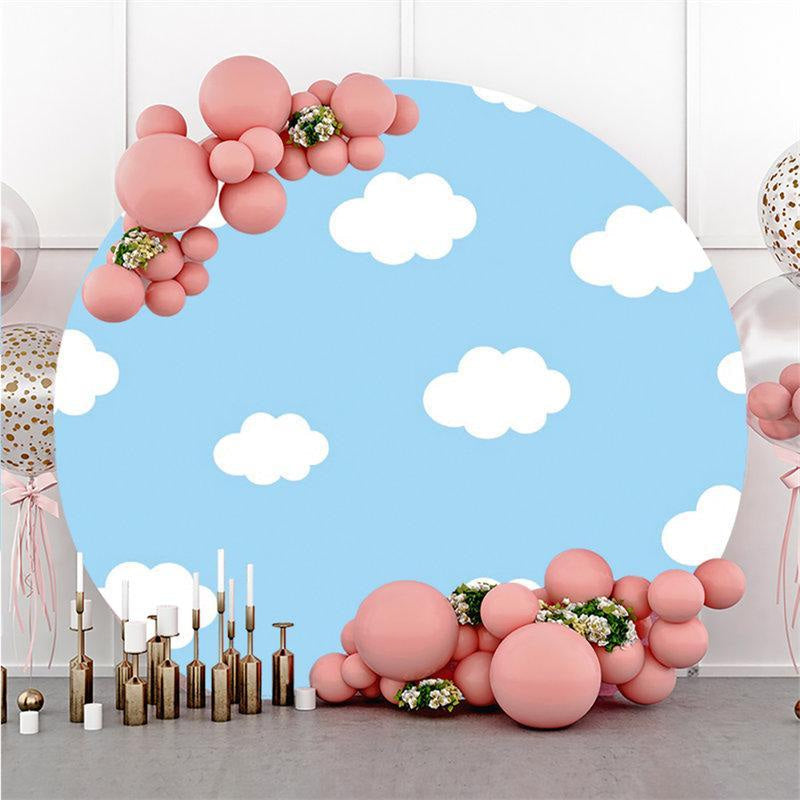 Aperturee Round Blue Sky White Clouds Birthday Backdrop For Party