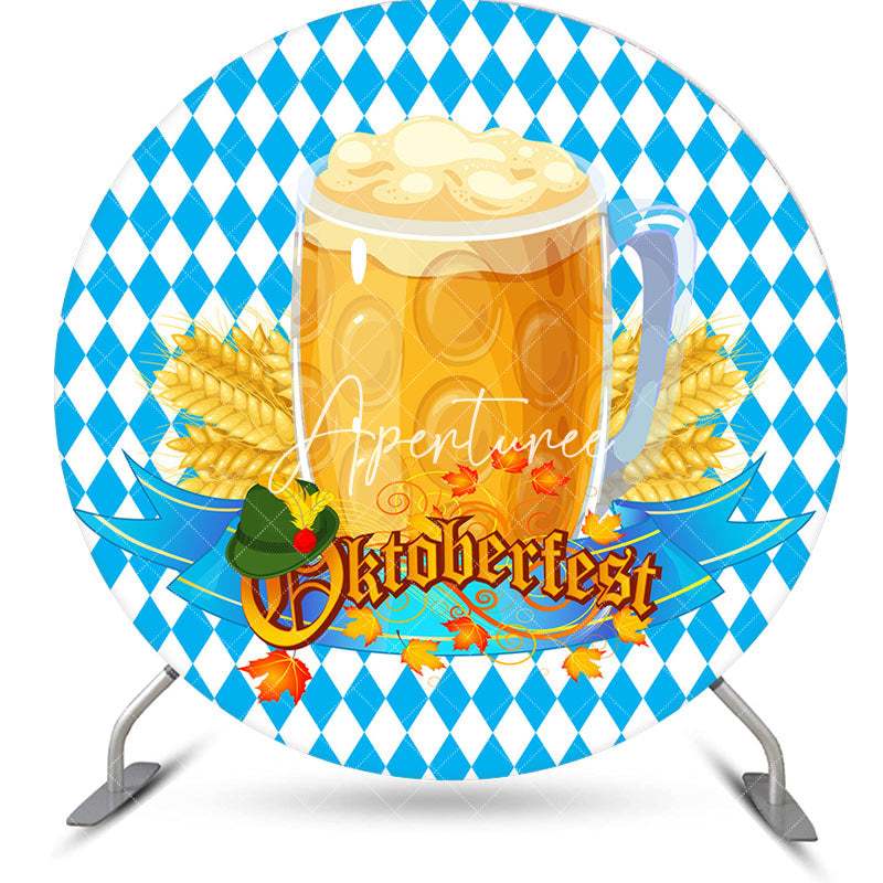 Aperturee - Round Blue White Wheat Oktoberfest Party Backdrop