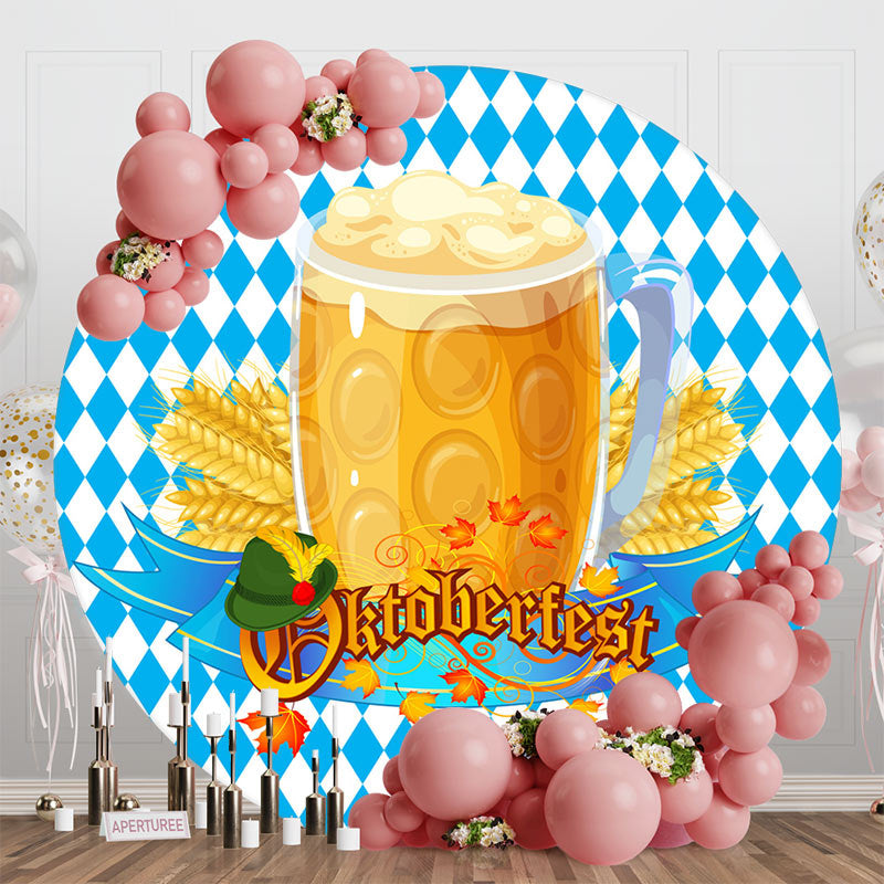 Aperturee - Round Blue White Wheat Oktoberfest Party Backdrop