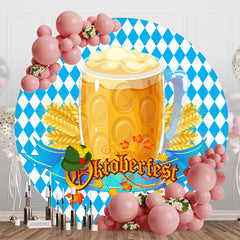 Aperturee - Round Blue White Wheat Oktoberfest Party Backdrop