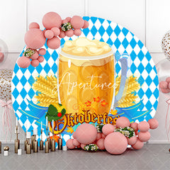 Aperturee - Round Blue White Wheat Oktoberfest Party Backdrop