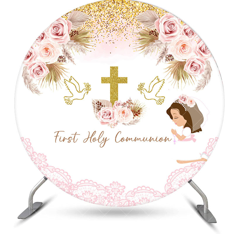 Aperturee - Round Boho Floral Holy Communion Baptism Backdrop