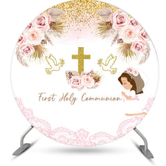 Aperturee - Round Boho Floral Holy Communion Baptism Backdrop