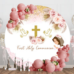 Aperturee - Round Boho Floral Holy Communion Baptism Backdrop