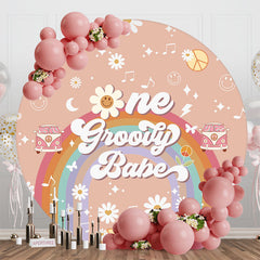 Aperturee - Round Boho Rainbow One Groovy Babe Birthday Backdrop