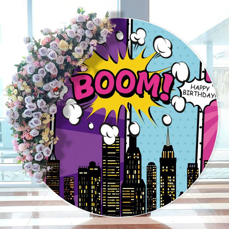 Aperturee - Round Boom City Happy Birthday Backdrop For Children