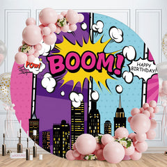 Aperturee - Round Boom City Happy Birthday Backdrop For Children