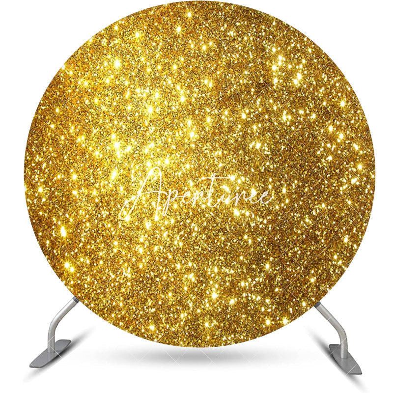 Aperturee - Round Bright Golden Yellow Glitter Birthday Backdrop